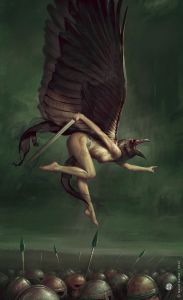 Morrighan kelt. Göttin der Schlachtfelder & des Kreiges, wo sie die Seelen der gefallenen Krieger einsammelte. Sie erscheint als Rabe oder Krähe